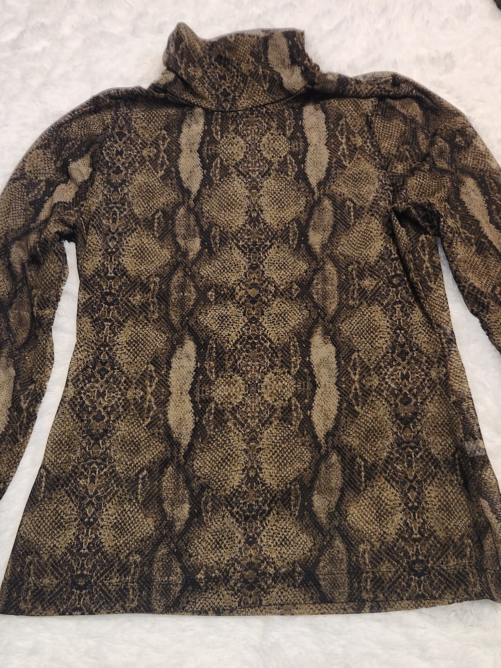 White House Black Market Sheer Brown and Green Snake-Print Top